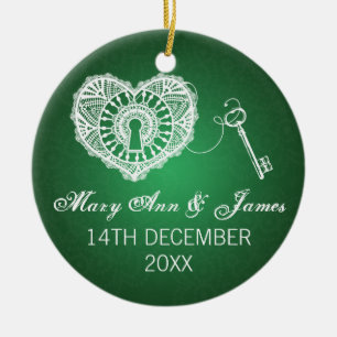 Elegant Wedding Favor Key voor mijn hart Groen Keramisch Ornament