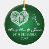 Elegant Wedding Favor Key voor mijn hart Groen Keramisch Ornament (Achterkant)