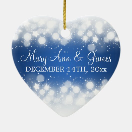 Elegant Wedding Favor Magic Sparkle Blue Keramisch Ornament (Achterkant)