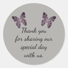 Elegant Wedding Favor Mosaic Butterflies Dank je Ronde Sticker