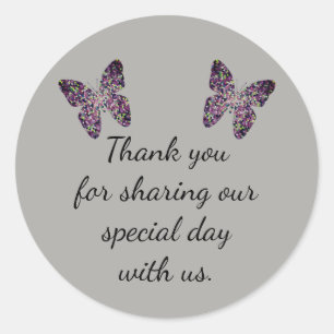 Elegant Wedding Favor Mosaic Butterflies Dank je Ronde Sticker