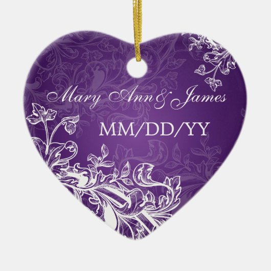 Elegant Wedding Favor  Swirls Paars Keramisch Ornament (Voorkant)