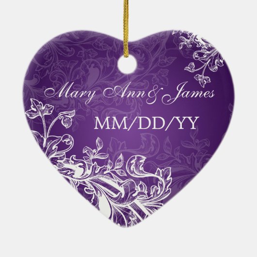 Elegant Wedding Favor  Swirls Paars Keramisch Ornament (Achterkant)
