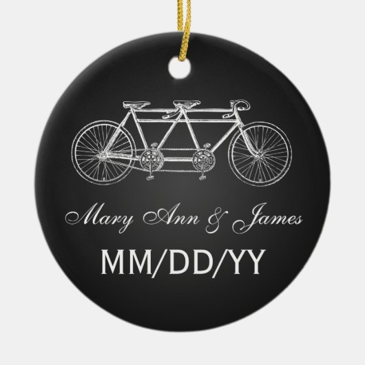 Elegant Wedding Favor Tandem Bike Black Keramisch Ornament (Voorkant)