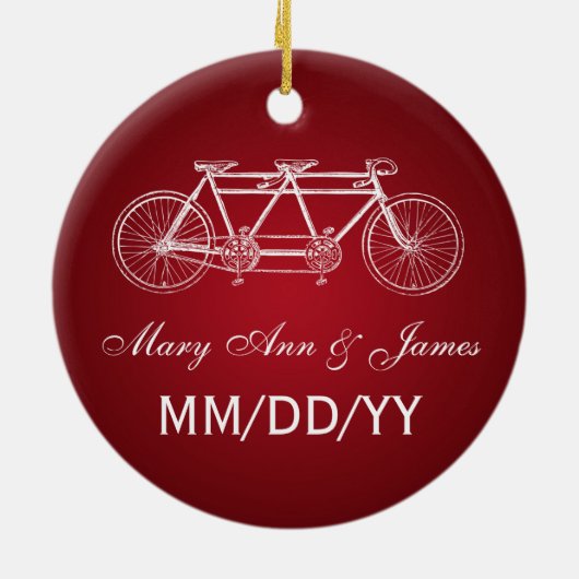 Elegant Wedding Favor Tandem Bike Red Keramisch Ornament (Achterkant)
