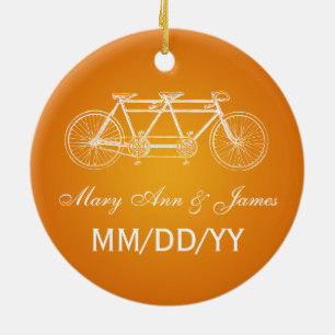 Elegant Wedding Favor Tandem Bike Sinaasappel Keramisch Ornament
