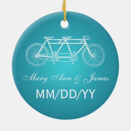 Elegant Wedding Favor Tandem Bike Turquoise Keramisch Ornament (Achterkant)