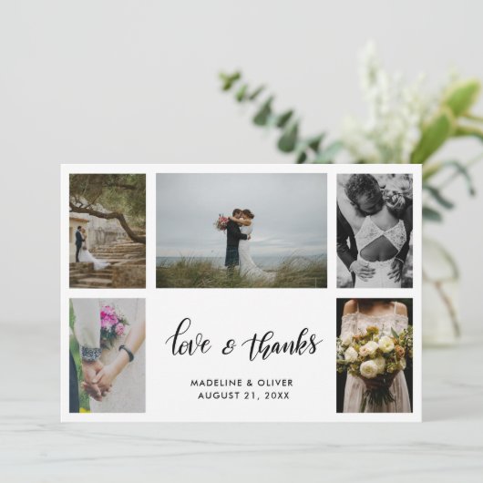 Elegant Wedding Five Photos | Manuscript voor lief Bedankkaart (Staand voorkant)