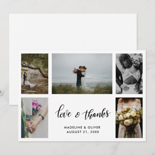Elegant Wedding Five Photos | Manuscript voor lief Bedankkaart (Voorkant / Achterkant)