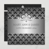 Elegant Wedding Fleur De Lis Black Kaart (Voorkant / Achterkant)