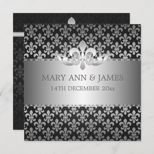Elegant Wedding Fleur De Lis Black Kaart (Voorkant / Achterkant)