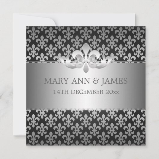 Elegant Wedding Fleur De Lis Black Kaart (Voorkant)