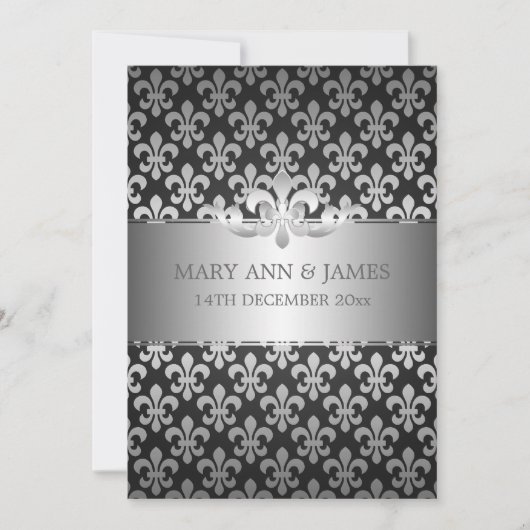 Elegant Wedding Fleur De Lis Black Kaart (Voorkant)