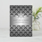 Elegant Wedding Fleur De Lis Black Kaart (Staand voorkant)