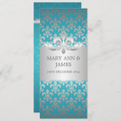 Elegant Wedding Fleur De Lis Blue Kaart (Voorkant / Achterkant)