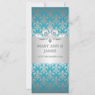Elegant Wedding Fleur De Lis Blue Kaart