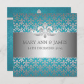 Elegant Wedding Fleur De Lis Blue Kaart (Voorkant / Achterkant)
