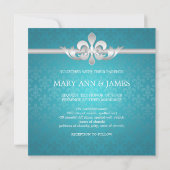 Elegant Wedding Fleur De Lis Blue Kaart (Achterkant)