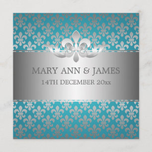 Elegant Wedding Fleur De Lis Blue Kaart