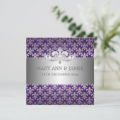 Elegant Wedding Fleur De Lis Paars Kaart (Staand voorkant)