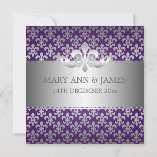 Elegant Wedding Fleur De Lis Paars Kaart (Voorkant)