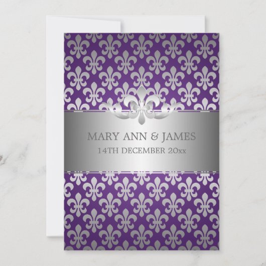 Elegant Wedding Fleur De Lis Paars Kaart (Voorkant)