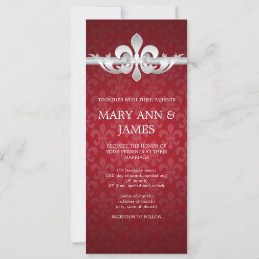 Elegant Wedding Fleur De Lis Red Kaart (Achterkant)