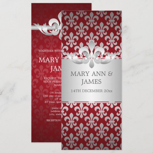 Elegant Wedding Fleur De Lis Red Kaart (Voorkant / Achterkant)