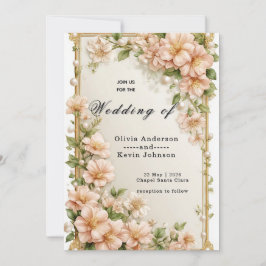 Elegant Wedding Flora Frame With Soft Pink Flowers Kaart