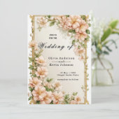Elegant Wedding Flora Frame With Soft Pink Flowers Kaart (Staand voorkant)