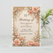 Elegant Wedding Flora Frame With Soft Pink Flowers Kaart (Staand voorkant)