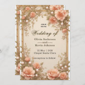 Elegant Wedding Flora Frame With Soft Pink Flowers Kaart (Voorkant / Achterkant)