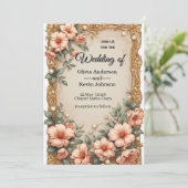 Elegant Wedding Flora Frame With Soft Pink Flowers Kaart (Staand voorkant)