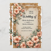 Elegant Wedding Flora Frame With Soft Pink Flowers Kaart (Voorkant / Achterkant)