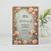 Elegant Wedding Flora Frame With Soft Pink Flowers Kaart (Staand voorkant)