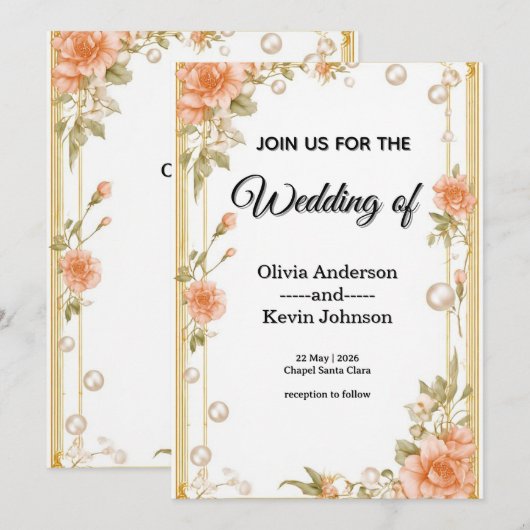 Elegant Wedding Flora Frame With Soft Pink Flowers Kaart (Voorkant / Achterkant)