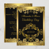 Elegant Wedding Floral Black Gold Kaart (Voorkant / Achterkant)