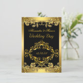 Elegant Wedding  Floral Black Gold Kaart (Staand voorkant)