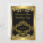 Elegant Wedding  Floral Black Gold Kaart (Voorkant)