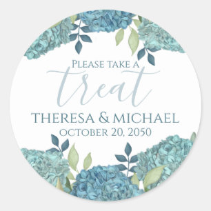 Elegant Wedding Floral Blue Hydrangea Treat Ronde Sticker