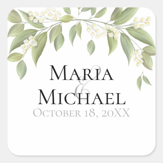 Elegant Wedding Floral Foliage Greenery Vierkante Sticker (Voorkant)