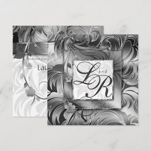 Elegant Wedding Floral Metallic Silver Kaart (Voorkant / Achterkant)