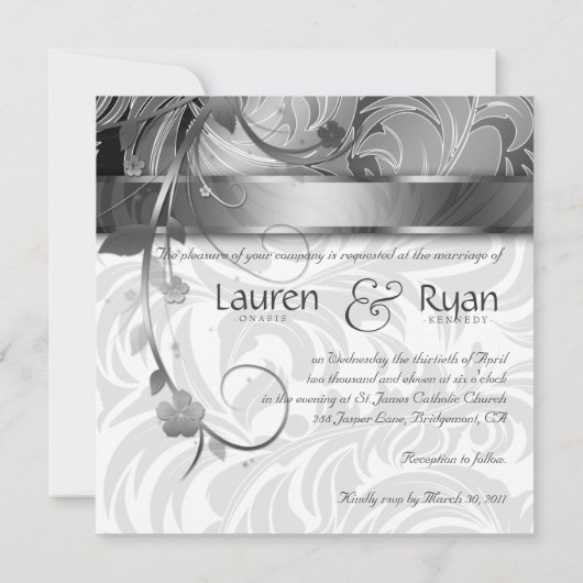 Elegant Wedding Floral Metallic Silver Kaart (Achterkant)