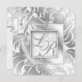 Elegant Wedding Floral Metallic Silver White Kaart (Voorkant / Achterkant)