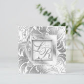 Elegant Wedding Floral Metallic Silver White Kaart (Staand voorkant)