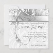 Elegant Wedding Floral Metallic Silver White Kaart (Achterkant)