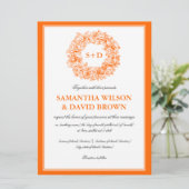Elegant Wedding Floral Monogram Oranje Kaart (Staand voorkant)