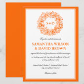 Elegant Wedding Floral Monogram Oranje Kaart (Voorkant / Achterkant)