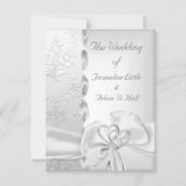 Elegant Wedding Floral Silver White Bow Hearts Kaart (Voorkant)