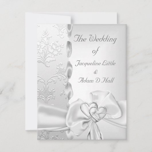 Elegant Wedding Floral Silver White Bow Hearts Kaart (Voorkant)